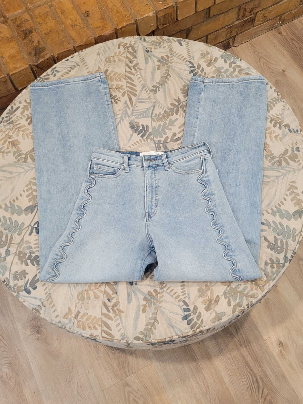 Sam Edelman Light Blue Flare Jeans with Scallop Trim